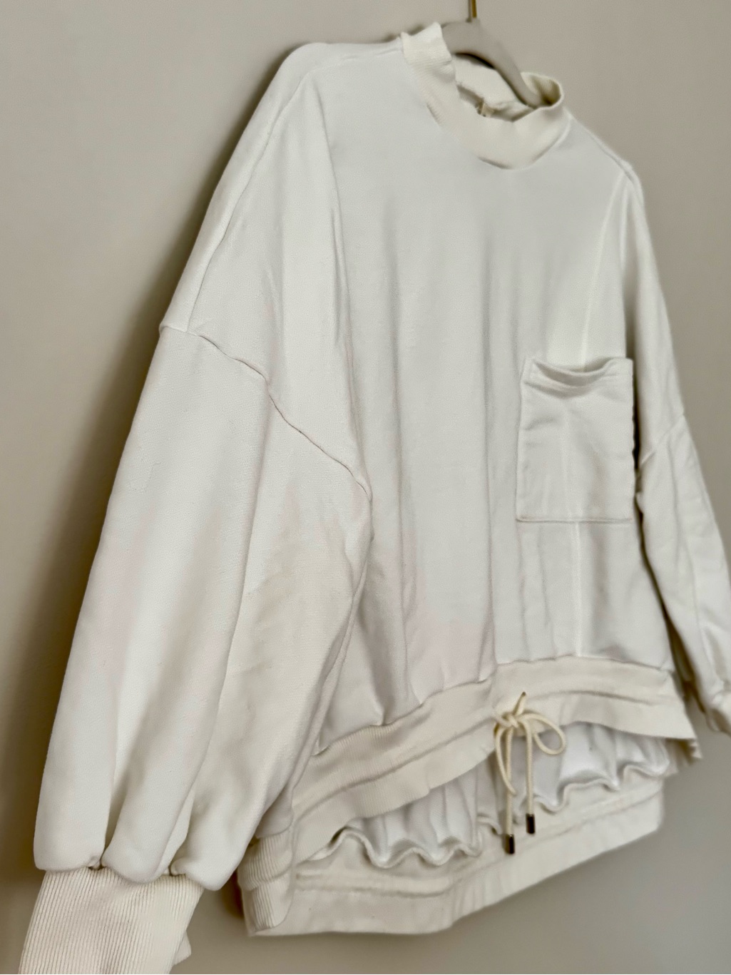 Nap Loungewear Terry Cropped Boxy Drawstring Hem Mock Neck Sweatshirt, White M — image 3 of 7